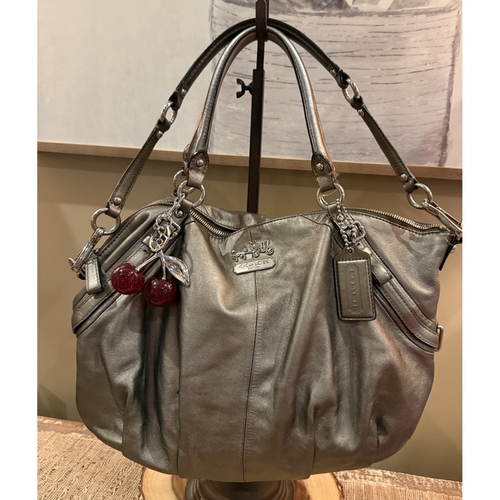 Coach Madison Sophia Metallic Leather Satchel Slouchy Shoulder Bag Purse 15955